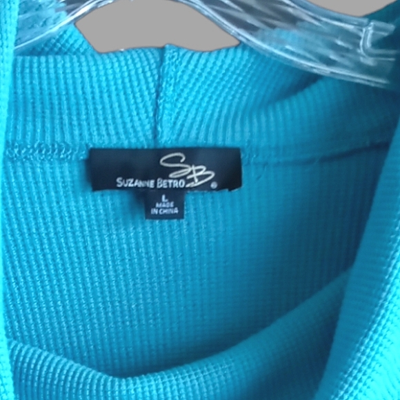 Suzanne Betro Aqua Open Split Cowl Neck Sweater - Picture 4 of 5